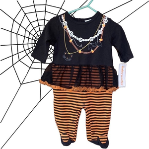 Baby Halloween outfit one piece with tutu and‎ faux necklaces footed NWT …